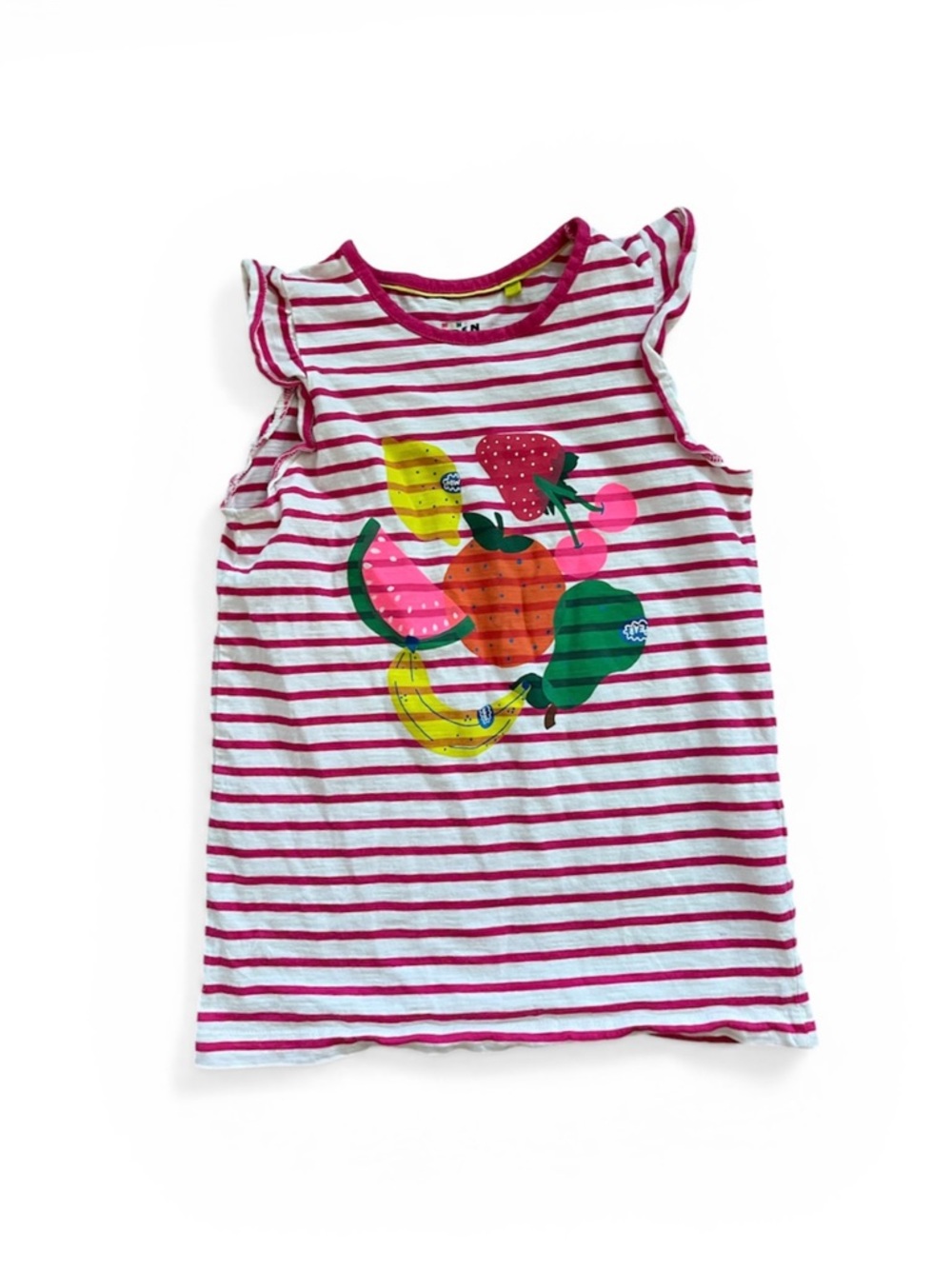 Mini Boden Pink Stripe Fruit Graphic Tank Top